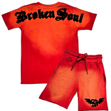 Kids Broken Soul Black Chenille T-Shirt and Cotton Shorts Set