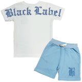 Kids Black Label Light Blue Bling Crew Neck T-Shirt and Cotton Shorts Set