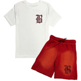 Kids Black Label Red Bling Crew Neck T-Shirt and Cotton Shorts Set