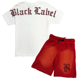 Kids Black Label Red Bling Crew Neck T-Shirt and Cotton Shorts Set