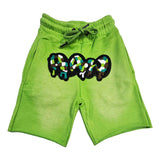 Kids RAW Drip Camo Green Chenille Cotton Shorts