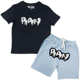 Kids RAW Drip White Chenille Crew Neck and Cotton Shorts Set