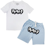 Kids RAW Drip White Chenille Crew Neck and Cotton Shorts Set