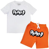 Kids RAW Drip White Chenille Crew Neck and Cotton Shorts Set