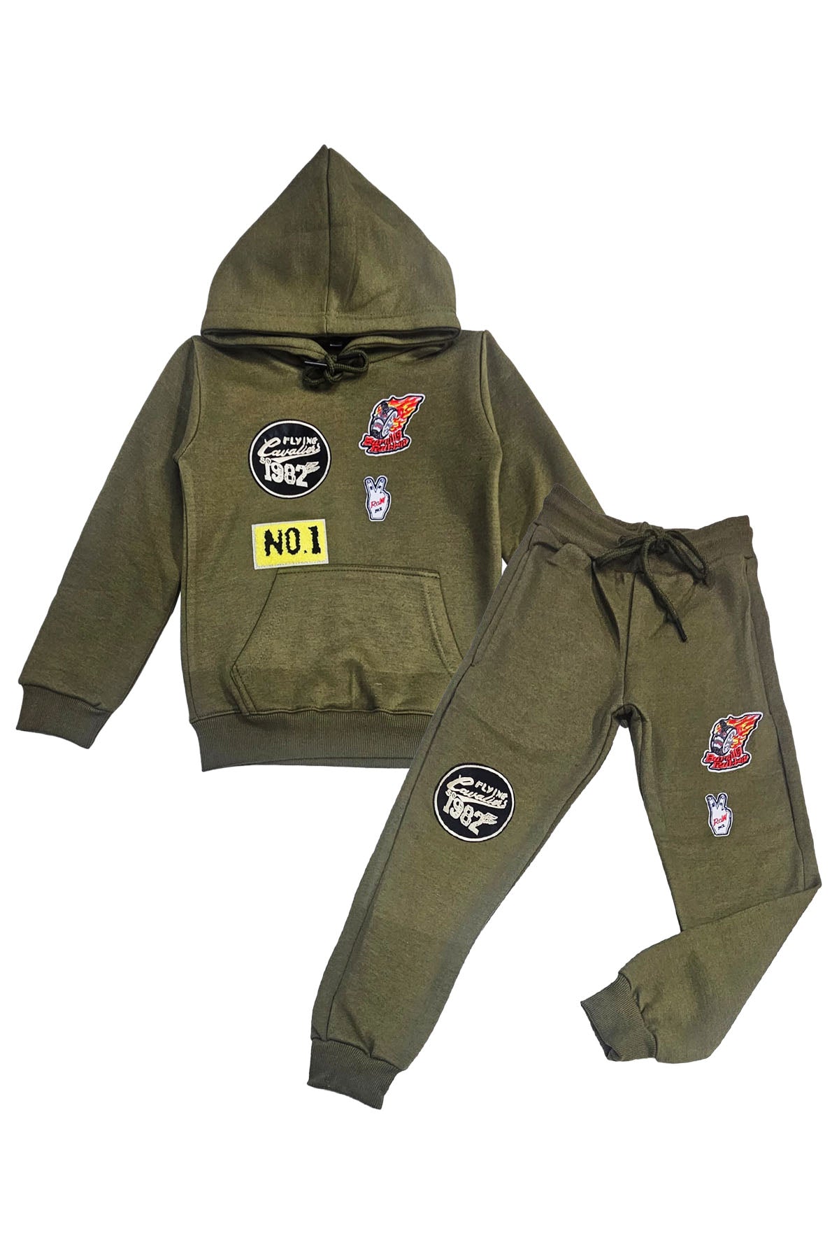 Kids Burning Rubber Embroidery Hoodie and Jogger Set