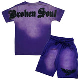 Kids Broken Soul Black Chenille T-Shirt and Cotton Shorts Set