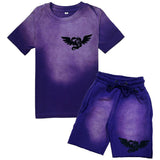 Kids Broken Soul Black Chenille T-Shirt and Cotton Shorts Set
