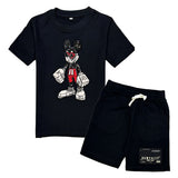 Kids Mouse Robot T-Shirt and Rawyalty Patch Cotton Shorts Set