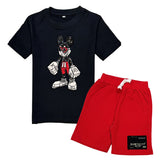 Kids Mouse Robot T-Shirt and Rawyalty Patch Cotton Shorts Set