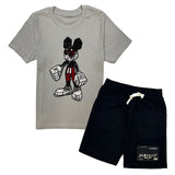 Kids Mouse Robot T-Shirt and Rawyalty Patch Cotton Shorts Set