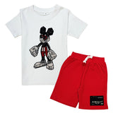 Kids Mouse Robot T-Shirt and Rawyalty Patch Cotton Shorts Set