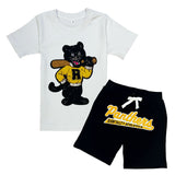 Kids Panthers Chenille T-Shirt and Cotton Shorts Set