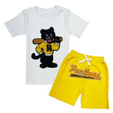 Kids Panthers Chenille T-Shirt and Cotton Shorts Set