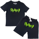 Kids RAW Drip Lime Green Chenille Crew Neck T-Shirt and Cotton Shorts Set