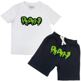 Kids RAW Drip Lime Green Chenille Crew Neck T-Shirt and Cotton Shorts Set