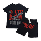 Kids RAW World Tour Red Bling Crew Neck T-Shirt and RAW Wing Red Bling Cotton Shorts Set