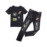 Kids Burning Rubber Embroidery T-Shirt and Denim Jeans Set
