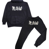 Men 003 RAW Black/White 3D Embroidery Hoodie and Jogger Set