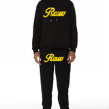 Men RAW Cursive Yellow Chenille Hoodie and Joggers Set