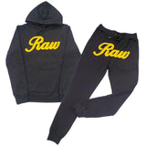 Men RAW Cursive Yellow Chenille Hoodie and Joggers Set