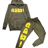 Men RAW Star Yellow Puff Hoodie and Jogger Set