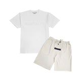 Men 007 RAWYALTY White Rubberized Oversized T-Shirt and Cotton Shorts Set