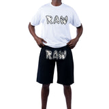 Men 003 RAW Black/White 3D Embroidery T-Shirt and Cotton Shorts Set