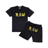 Men 003 RAW Green/Yellow 3D Embroidery T-Shirt and Cotton Shorts Set
