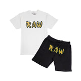 Men 003 RAW Green/Yellow 3D Embroidery T-Shirt and Cotton Shorts Set