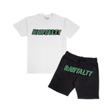 Men 004 RAWYALTY Green 3D Embroidery T-Shirt and Cotton Shorts Set