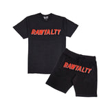 Men 004 RAWYALTY Red 3D Embroidery T-Shirt and Cotton Shorts Set