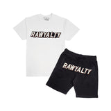Men 004 RAWYALTY White 3D Embroidery T-Shirt and Cotton Shorts Set