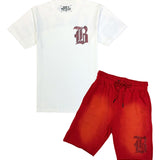 Men Black Label Red Bling Regular T-Shirt and Cotton Shorts Set