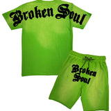 Men Broken Soul Black Chenille T-Shirt and Cotton Shorts Set