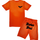 Men Broken Soul Black Chenille T-Shirt and Cotton Shorts Set