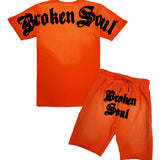Men Broken Soul Black Chenille T-Shirt and Cotton Shorts Set