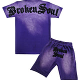 Men Broken Soul Black Chenille T-Shirt and Cotton Shorts Set