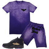 Men Broken Soul Black Chenille T-Shirt and Cotton Shorts Set