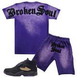 Men Broken Soul Black Chenille T-Shirt and Cotton Shorts Set