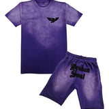 Men Broken Soul Black Chenille T-Shirt and Cotton Shorts Set