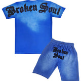 Men Broken Soul Black Chenille T-Shirt and Cotton Shorts Set