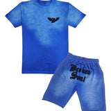 Men Broken Soul Black Chenille T-Shirt and Cotton Shorts Set