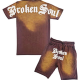 Men Broken Soul Cream Chenille T-Shirt and Cotton Shorts Set