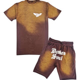 Men Broken Soul Cream Chenille T-Shirt and Cotton Shorts Set