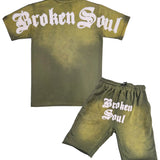 Men Broken Soul Cream Chenille T-Shirt and Cotton Shorts Set