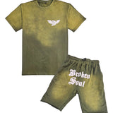 Men Broken Soul Cream Chenille T-Shirt and Cotton Shorts Set