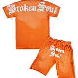 Men Broken Soul Cream Chenille T-Shirt and Cotton Shorts Set