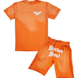Men Broken Soul Cream Chenille T-Shirt and Cotton Shorts Set
