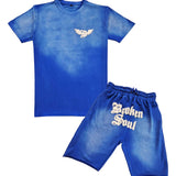 Men Broken Soul Cream Chenille T-Shirt and Cotton Shorts Set