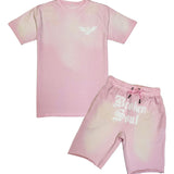 Men Broken Soul White Chenille T-Shirt and Cotton Shorts Set